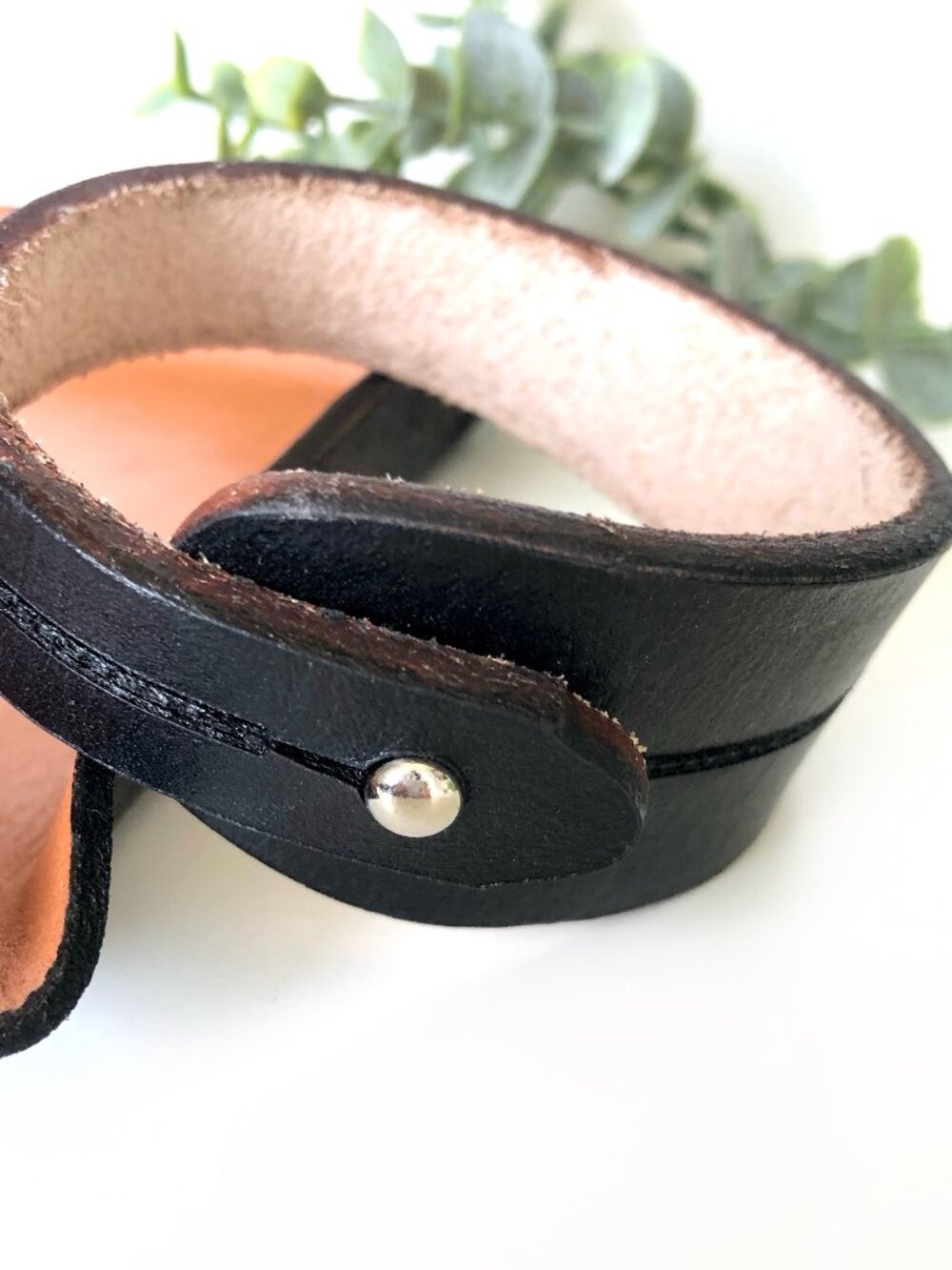 MishaGirl Handmade Black Genuine Leather Bracelet for Men